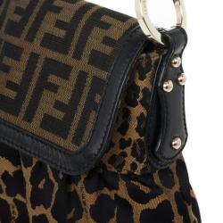 مملوكة مسبقًا Fendi Brown Chef Zucca Jacquard Leopard Flap Bag