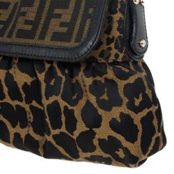 مملوكة مسبقًا Fendi Brown Chef Zucca Jacquard Leopard Flap Bag