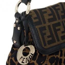 مملوكة مسبقًا Fendi Brown Chef Zucca Jacquard Leopard Flap Bag