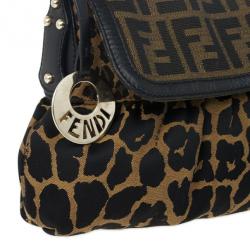 مملوكة مسبقًا Fendi Brown Chef Zucca Jacquard Leopard Flap Bag