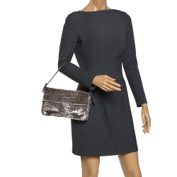 Fendi Silver Beads, Metal and Snakeskin Baguette Bag