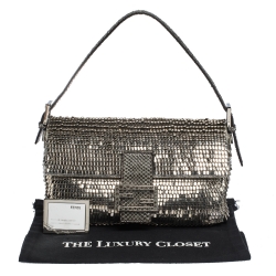 Fendi Silver Beads, Metal and Snakeskin Baguette Bag
