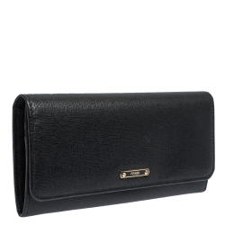 Pre Owned Fendi Black Leather Elite Continental Wallet