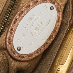 Pre Owned Fendi Metallic Peach Selleria Leather Medium Peekaboo Top Handle Bag