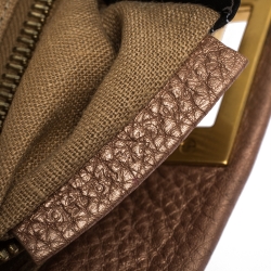 Pre Owned Fendi Metallic Peach Selleria Leather Medium Peekaboo Top Handle Bag