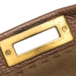 Pre Owned Fendi Metallic Peach Selleria Leather Medium Peekaboo Top Handle Bag