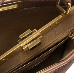 Pre Owned Fendi Metallic Peach Selleria Leather Medium Peekaboo Top Handle Bag