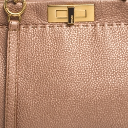 Pre Owned Fendi Metallic Peach Selleria Leather Medium Peekaboo Top Handle Bag