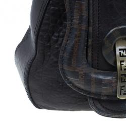 Pre Owned Fendi Brown Zucca Leather and Coated Canvas Trim B Bag