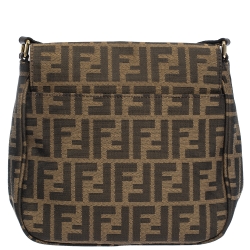 Pre Owned Fendi Tobacco Zucca Canvas and Leather Flap Shoulder Bag