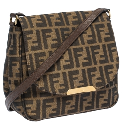 Pre Owned Fendi Tobacco Zucca Canvas and Leather Flap Shoulder Bag