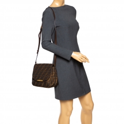 Pre Owned Fendi Tobacco Zucca Canvas and Leather Flap Shoulder Bag