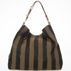 Pre Owned Fendi Pequin Jacquard Hobo