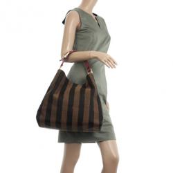 Pre Owned Fendi Pequin Jacquard Hobo