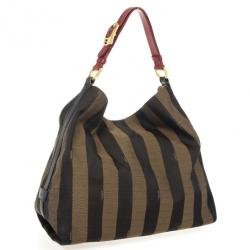 Pre Owned Fendi Pequin Jacquard Hobo