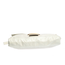 Pre Owned Fendi White Patent Leather Oversized Convertible Baguette Bag