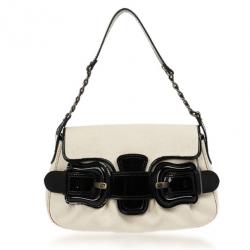 Pre Owned Fendi Toile Vernice Patent B Bag Black White