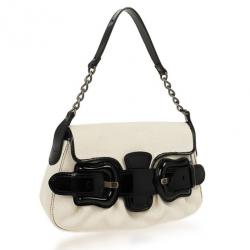 Pre Owned Fendi Toile Vernice Patent B Bag Black White