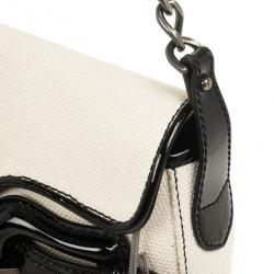 Pre Owned Fendi Toile Vernice Patent B Bag Black White