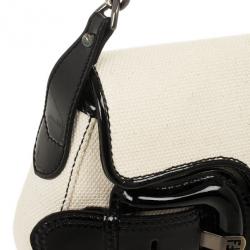 Pre Owned Fendi Toile Vernice Patent B Bag Black White