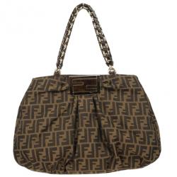 Pre Owned Fendi Brown Mia Metallic Zucca Shoulder Bag