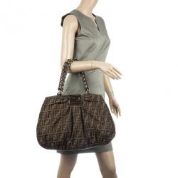 Pre Owned Fendi Brown Mia Metallic Zucca Shoulder Bag
