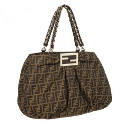 Pre Owned Fendi Brown Mia Metallic Zucca Shoulder Bag