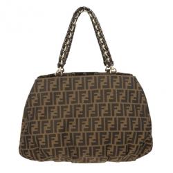 Pre Owned Fendi Brown Mia Metallic Zucca Shoulder Bag