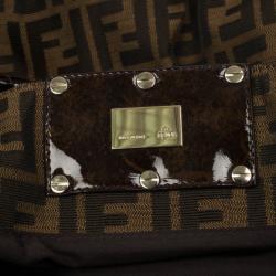 Pre Owned Fendi Brown Mia Metallic Zucca Shoulder Bag