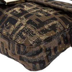 Fendi Tobacco Zucca Canvas Floral Brocade Baguette Bag