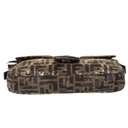 Fendi Tobacco Zucca Canvas Floral Brocade Baguette Bag