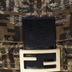 Fendi Tobacco Zucca Canvas Floral Brocade Baguette Bag