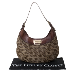 Fendi Brown/Beige Zucchino Canvas and Leather Clip Hobo 