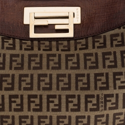 Fendi Brown/Beige Zucchino Canvas and Leather Clip Hobo 