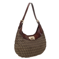 Fendi Brown/Beige Zucchino Canvas and Leather Clip Hobo 