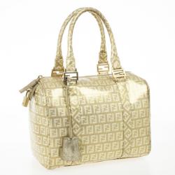 Pre Owned Fendi 'Forever' Gold Zucca Boston Bag