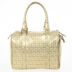 Pre Owned Fendi 'Forever' Gold Zucca Boston Bag