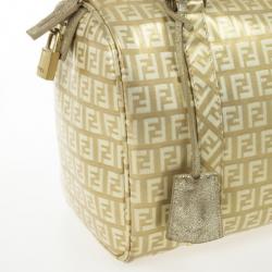 Pre Owned Fendi 'Forever' Gold Zucca Boston Bag