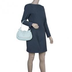 Pre Owned Fendi Light Green Leather Selleria Hobo