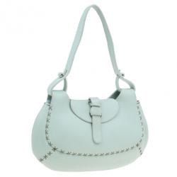 Pre Owned Fendi Light Green Leather Selleria Hobo