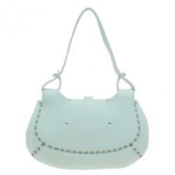 Pre Owned Fendi Light Green Leather Selleria Hobo