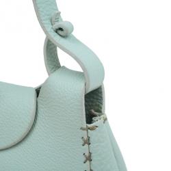 Pre Owned Fendi Light Green Leather Selleria Hobo