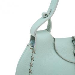 Pre Owned Fendi Light Green Leather Selleria Hobo
