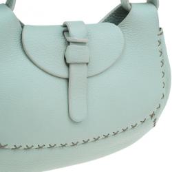 Pre Owned Fendi Light Green Leather Selleria Hobo