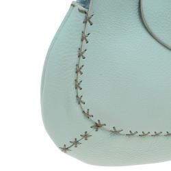 Pre Owned Fendi Light Green Leather Selleria Hobo