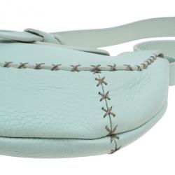 Pre Owned Fendi Light Green Leather Selleria Hobo