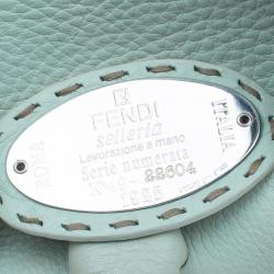 Pre Owned Fendi Light Green Leather Selleria Hobo