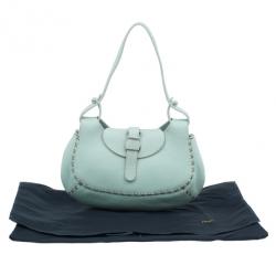 Pre Owned Fendi Light Green Leather Selleria Hobo