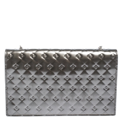 Pre Owned Fendi Metallic Grey Patent Leather Fendilicious Wallet on Chain