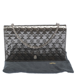 Pre Owned Fendi Metallic Grey Patent Leather Fendilicious Wallet on Chain